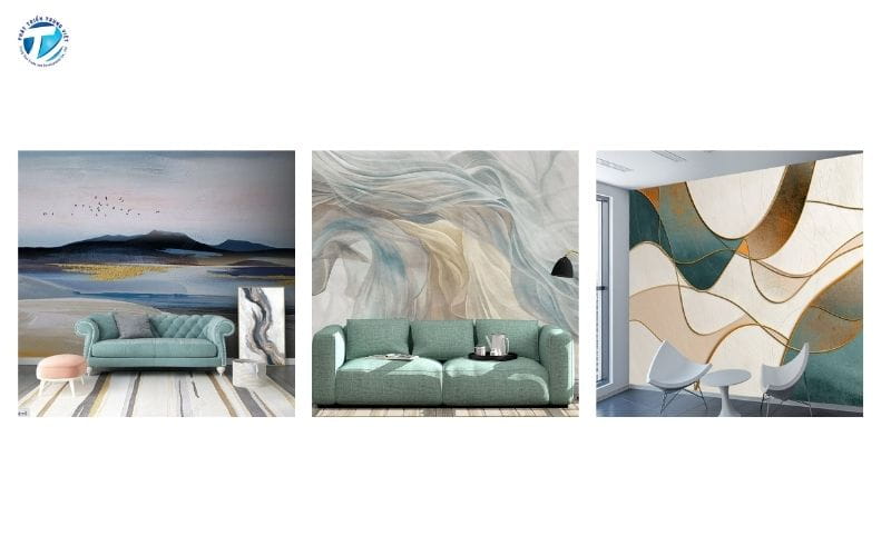 Tranh dán tường phòng khách phong cách tối giản